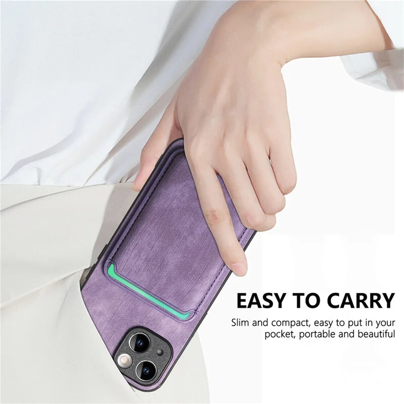 For iPhone 14 Case Compatible with MagSafe Leather Back Cover with Detachable Card Holder - Purple