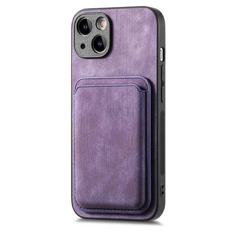 For iPhone 14 Case Compatible with MagSafe Leather Back Cover with Detachable Card Holder - Purple