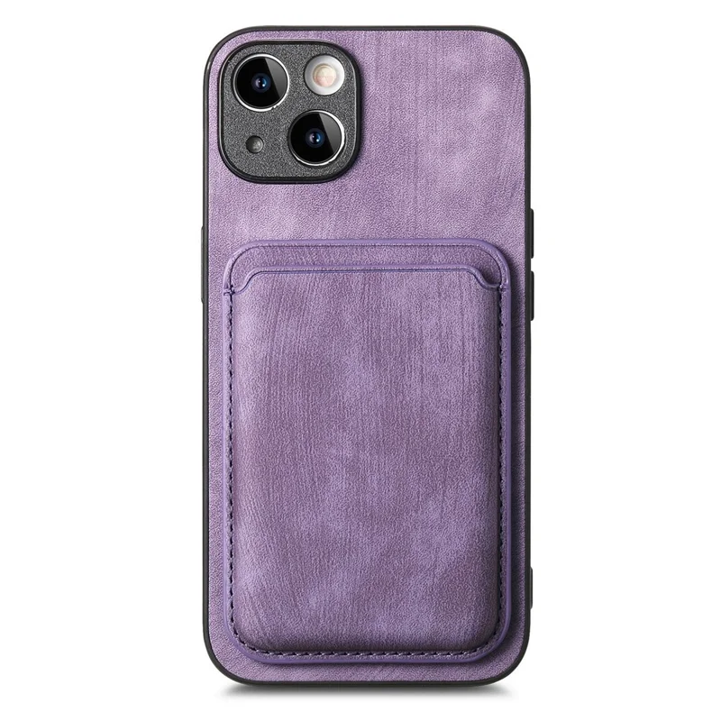 For iPhone 14 Case Compatible with MagSafe Leather Back Cover with Detachable Card Holder - Purple