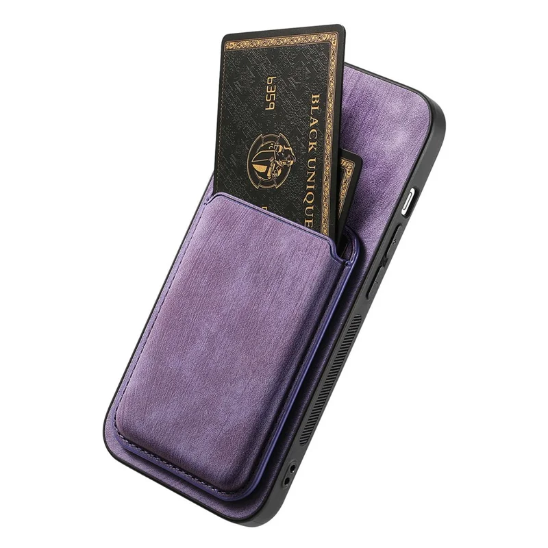 For iPhone 14 Case Compatible with MagSafe Leather Back Cover with Detachable Card Holder - Purple