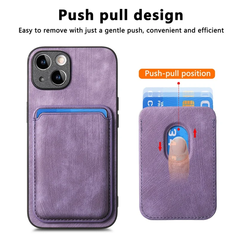 For iPhone 14 Case Compatible with MagSafe Leather Back Cover with Detachable Card Holder - Purple