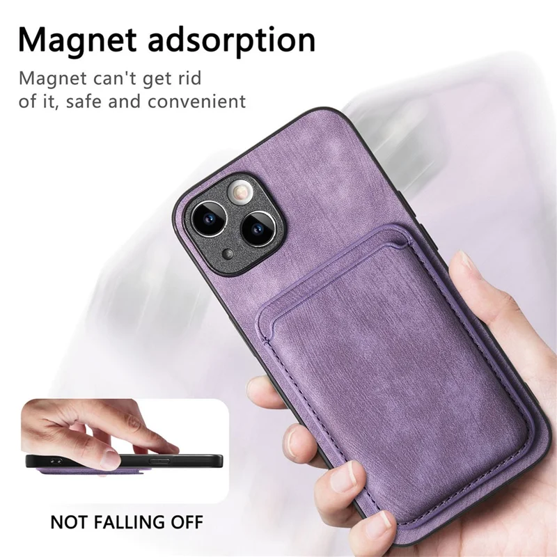 For iPhone 14 Case Compatible with MagSafe Leather Back Cover with Detachable Card Holder - Purple