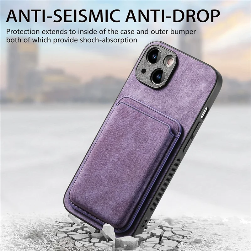 For iPhone 14 Case Compatible with MagSafe Leather Back Cover with Detachable Card Holder - Purple