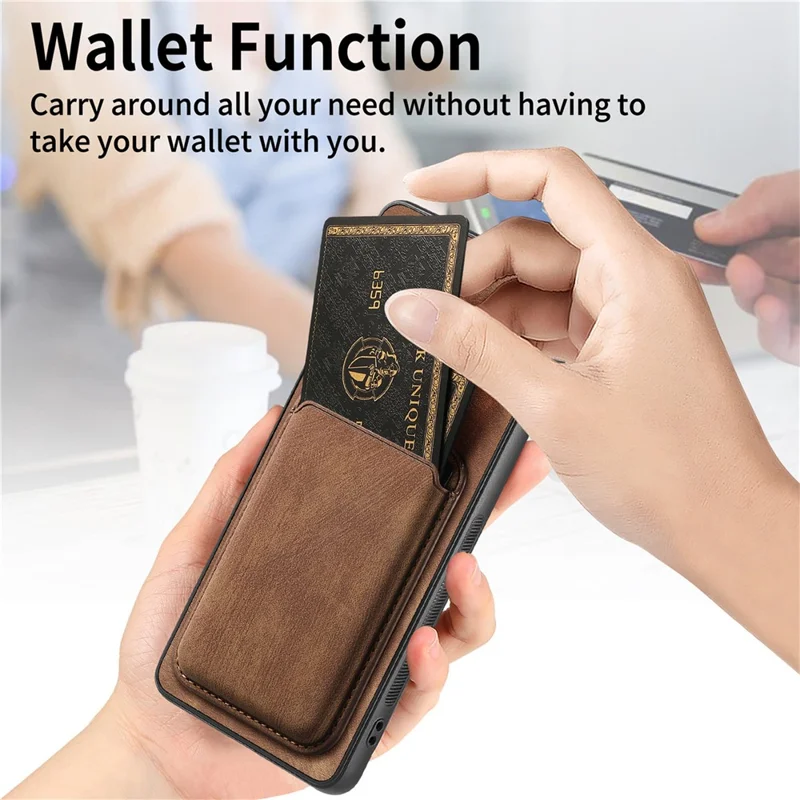 For Google Pixel 7 Pro 5G Magnetic Case Leather Back Cover with Detachable Card Holder - Brown