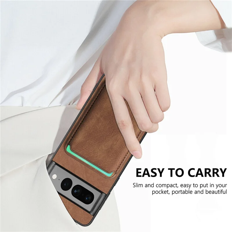 For Google Pixel 7 Pro 5G Magnetic Case Leather Back Cover with Detachable Card Holder - Brown