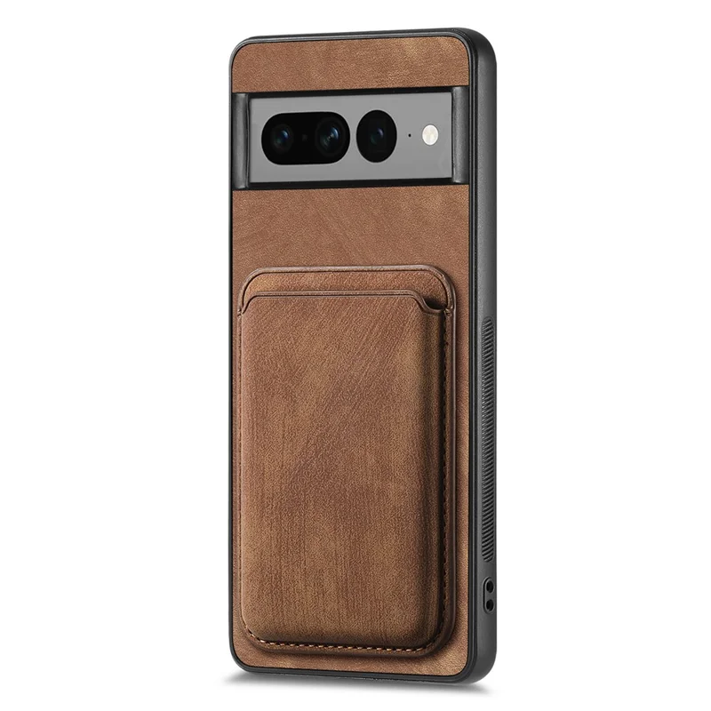 For Google Pixel 7 Pro 5G Magnetic Case Leather Back Cover with Detachable Card Holder - Brown