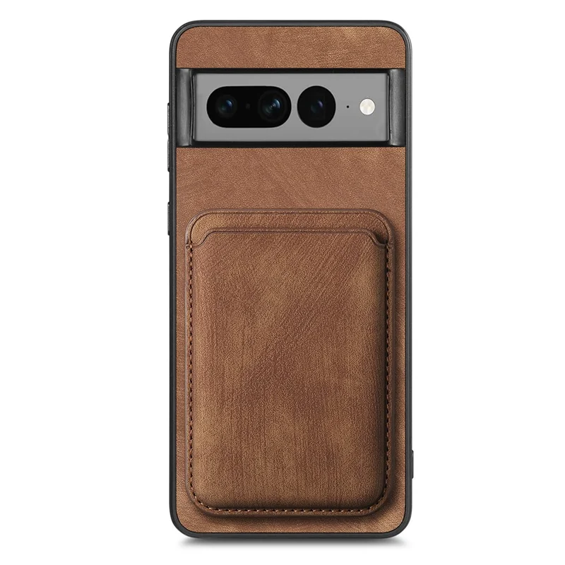 For Google Pixel 7 Pro 5G Magnetic Case Leather Back Cover with Detachable Card Holder - Brown