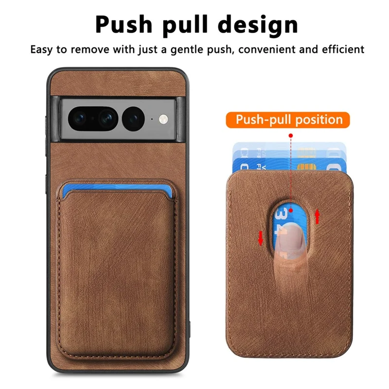 For Google Pixel 7 Pro 5G Magnetic Case Leather Back Cover with Detachable Card Holder - Brown