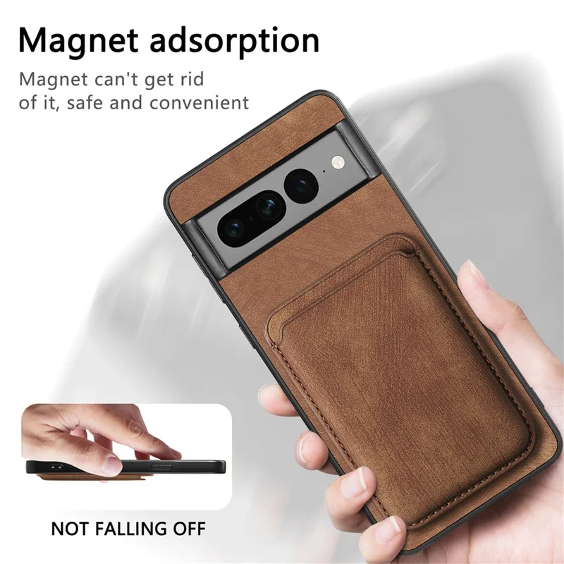 For Google Pixel 7 Pro 5G Magnetic Case Leather Back Cover with Detachable Card Holder - Brown