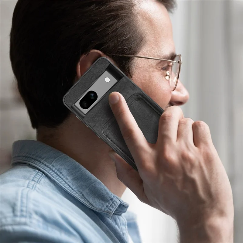 For Google Pixel 7a Magnetic Case Leather Back Cover with Detachable Card Holder - Black