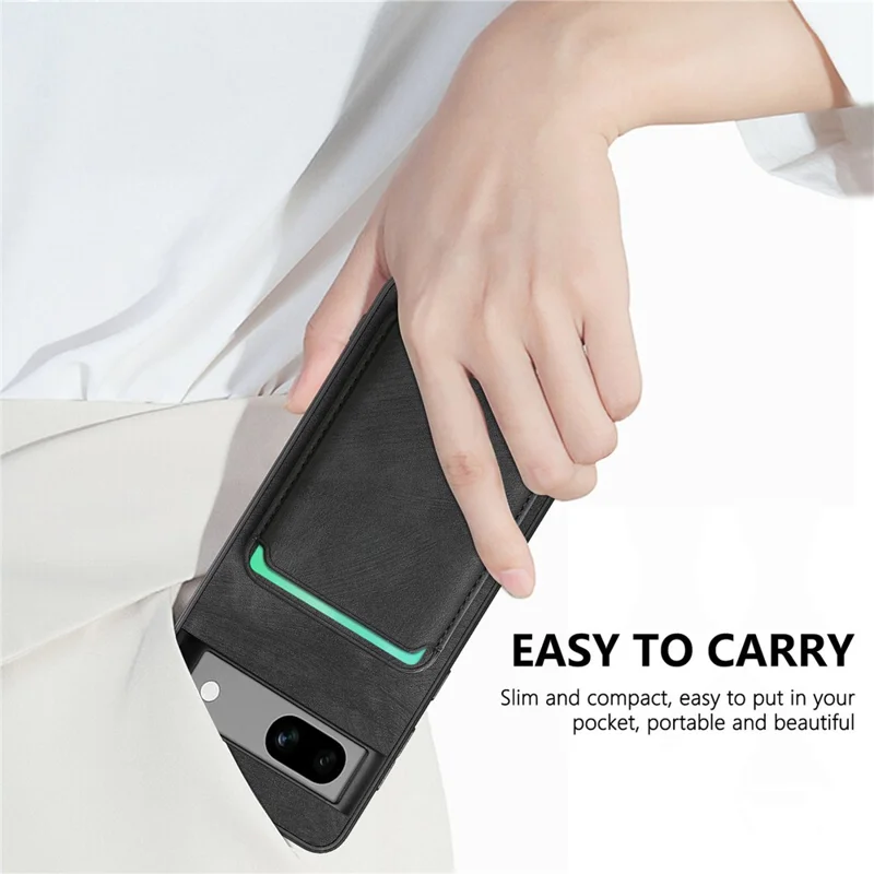 For Google Pixel 7a Magnetic Case Leather Back Cover with Detachable Card Holder - Black