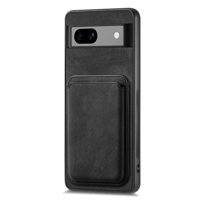 For Google Pixel 7a Magnetic Case Leather Back Cover with Detachable Card Holder - Black