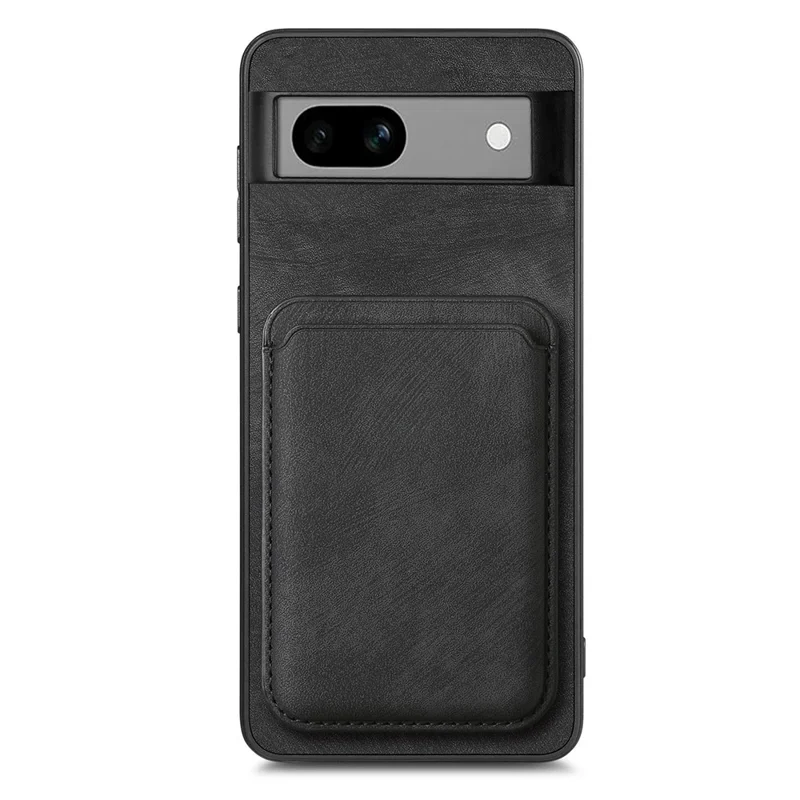 For Google Pixel 7a Magnetic Case Leather Back Cover with Detachable Card Holder - Black