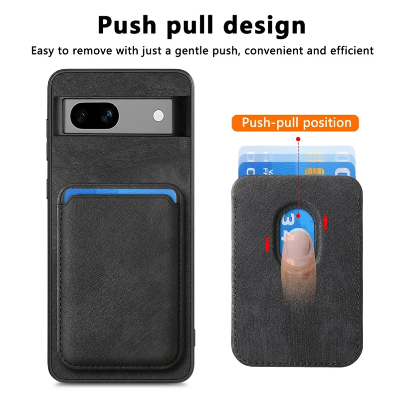 For Google Pixel 7a Magnetic Case Leather Back Cover with Detachable Card Holder - Black