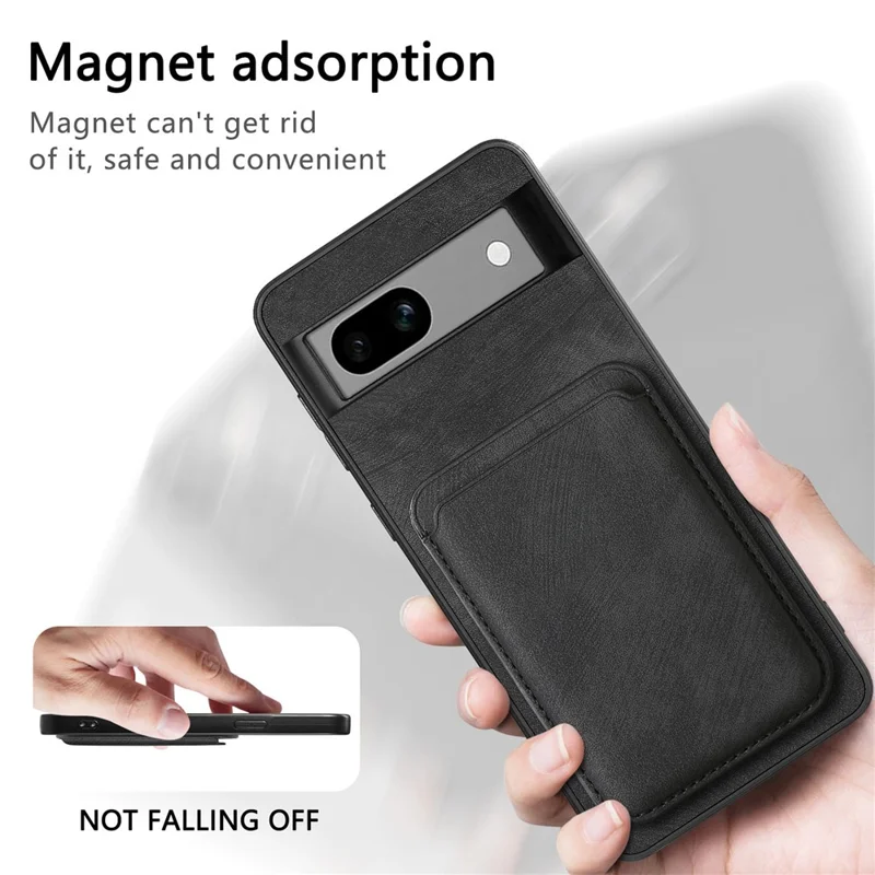 For Google Pixel 7a Magnetic Case Leather Back Cover with Detachable Card Holder - Black