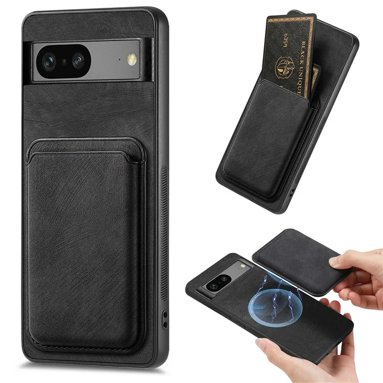 For Google Pixel 7 5G Case Compatible with MagSafe Leather Back Cover with Detachable Card Holder - Black