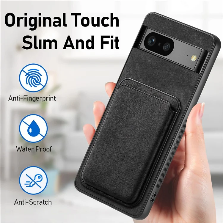 For Google Pixel 7 5G Case Compatible with MagSafe Leather Back Cover with Detachable Card Holder - Black