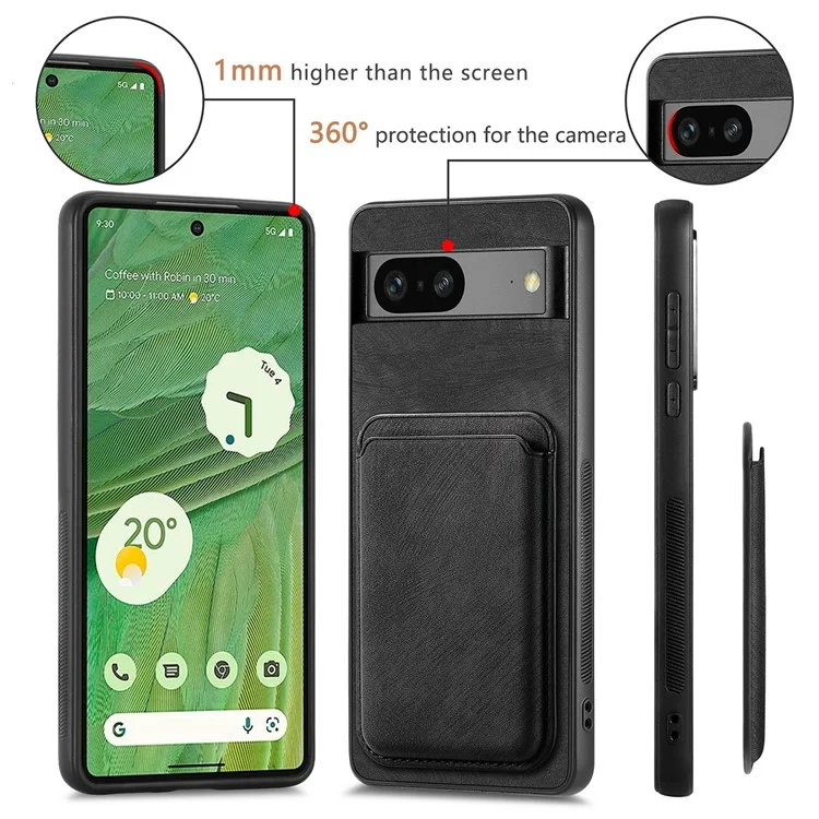 For Google Pixel 7 5G Case Compatible with MagSafe Leather Back Cover with Detachable Card Holder - Black