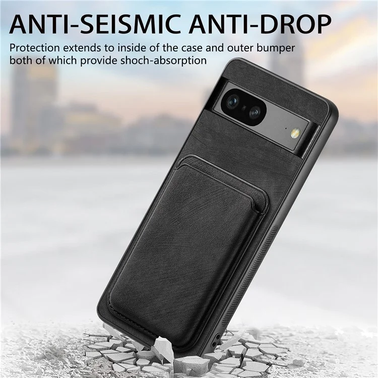 For Google Pixel 7 5G Case Compatible with MagSafe Leather Back Cover with Detachable Card Holder - Black