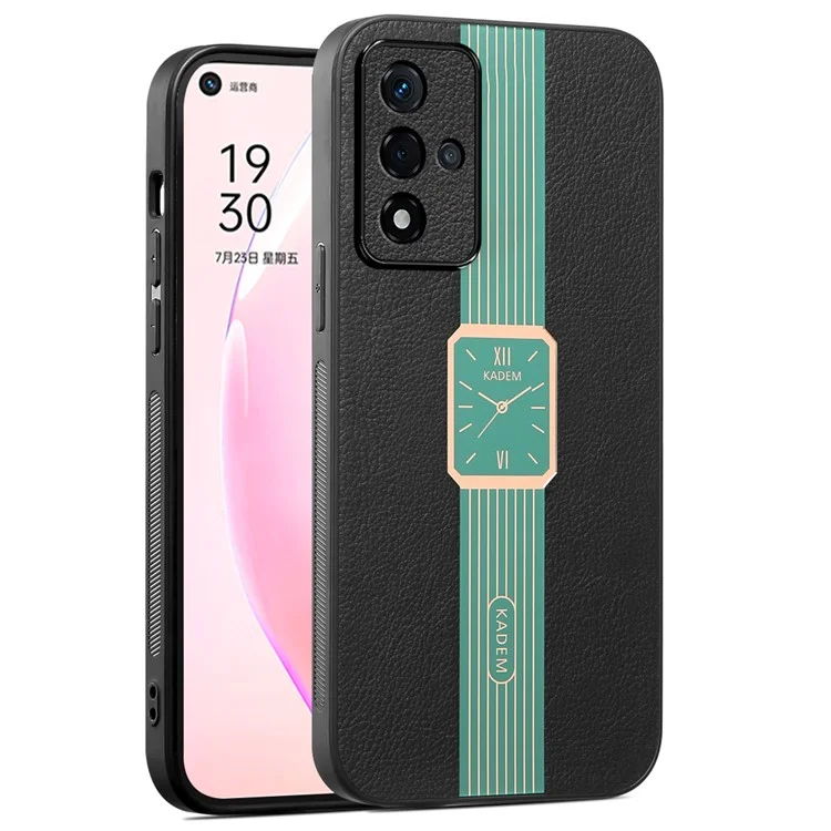 KADEM Para Oppo A93s 5G Funda Patrón de Reloj Revestimiento Electrolítico de Cuero+Acrílico+TPU Híbrido Cubierta de Teléfono - Verde