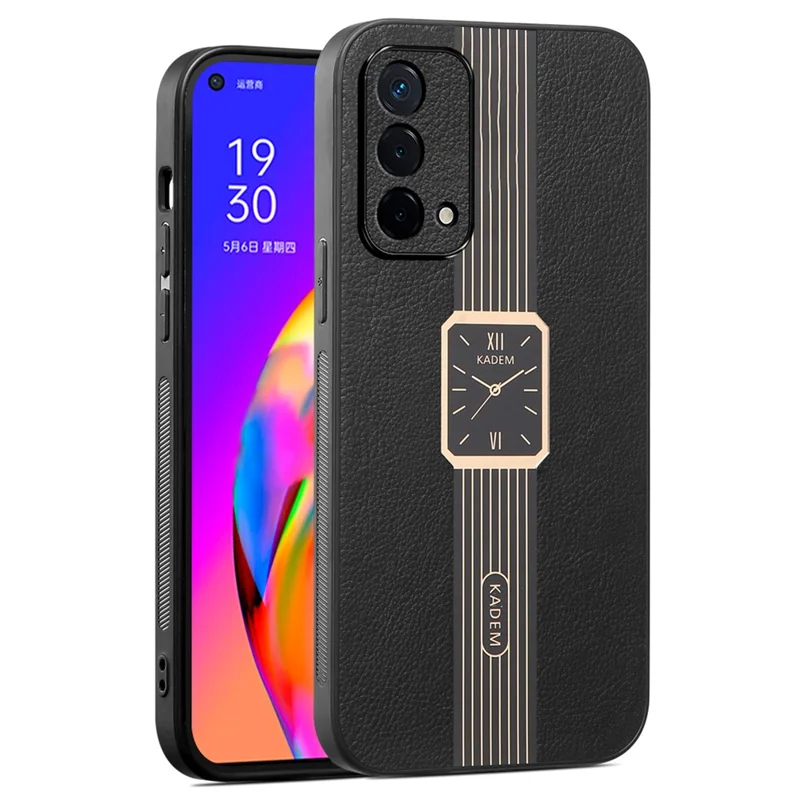 KADEM Для чехла Oppo A93 5G Стильный часовой рисунок Гальваническое покрытие из кожи+акрила+TPU Чехол для телефона - Черный