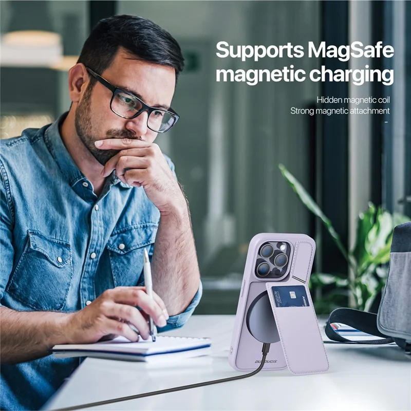 DUX DUCIS Rafi II Series for iPhone 13 Pro Phone Case Card Slots Cover RFID Blocking Protection - Purple