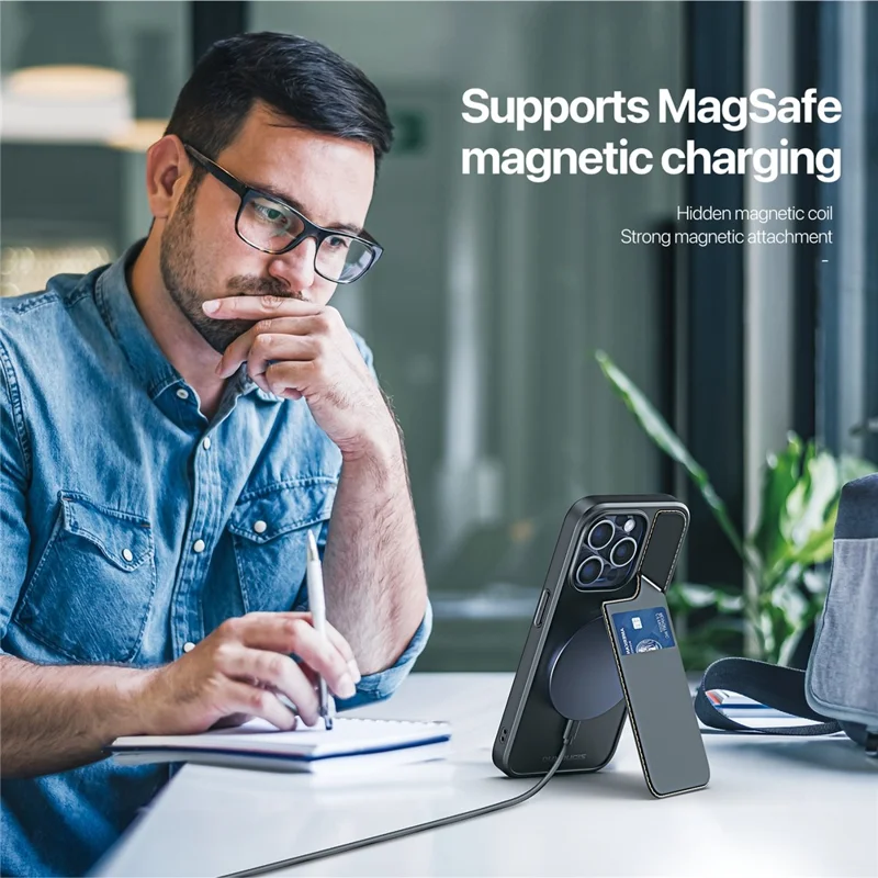 DUX DUCIS Rafi II Series for iPhone 14 Pro Max Magnetic Case Card Slots RFID Blocking Phone Cover - Black