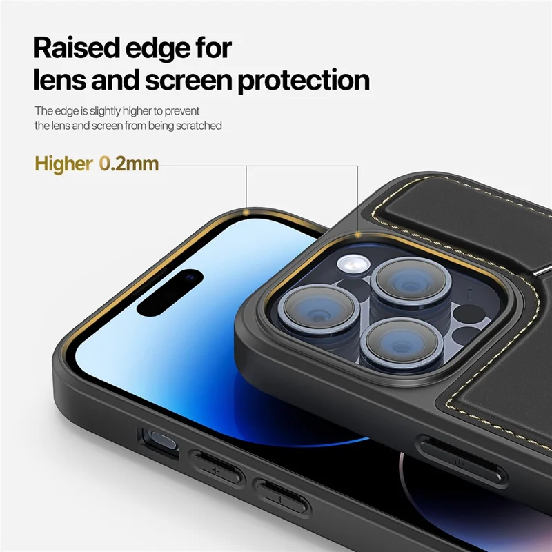 DUX DUCIS Rafi II Series for iPhone 14 Pro Phone Case PU Leather+TPU Cover with Card Slots - Black