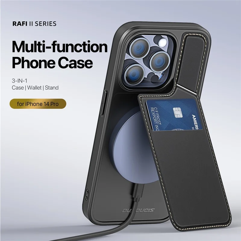 DUX DUCIS Rafi II Series for iPhone 14 Pro Phone Case PU Leather+TPU Cover with Card Slots - Black
