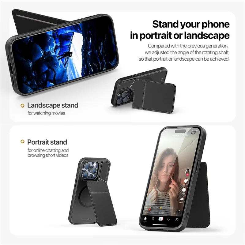 DUX DUCIS Rafi II Series for iPhone 14 Pro Phone Case PU Leather+TPU Cover with Card Slots - Black