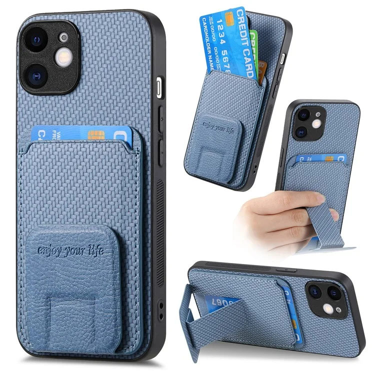 C1-11 para iPhone 11 Case Kickstand Carbon Fiber Texture Smart Phone Cover - Azul