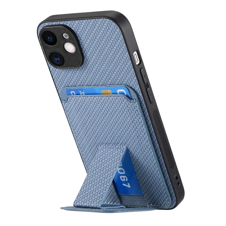 C1-11 para iPhone 11 Case Kickstand Carbon Fiber Texture Smart Phone Cover - Azul
