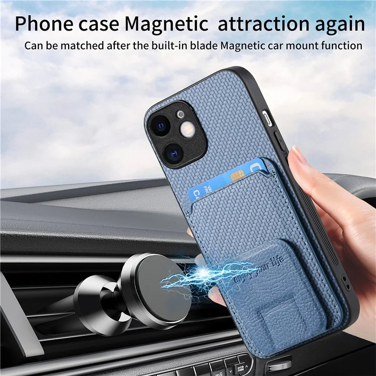 C1-11 para iPhone 11 Case Kickstand Carbon Fiber Texture Smart Phone Cover - Azul