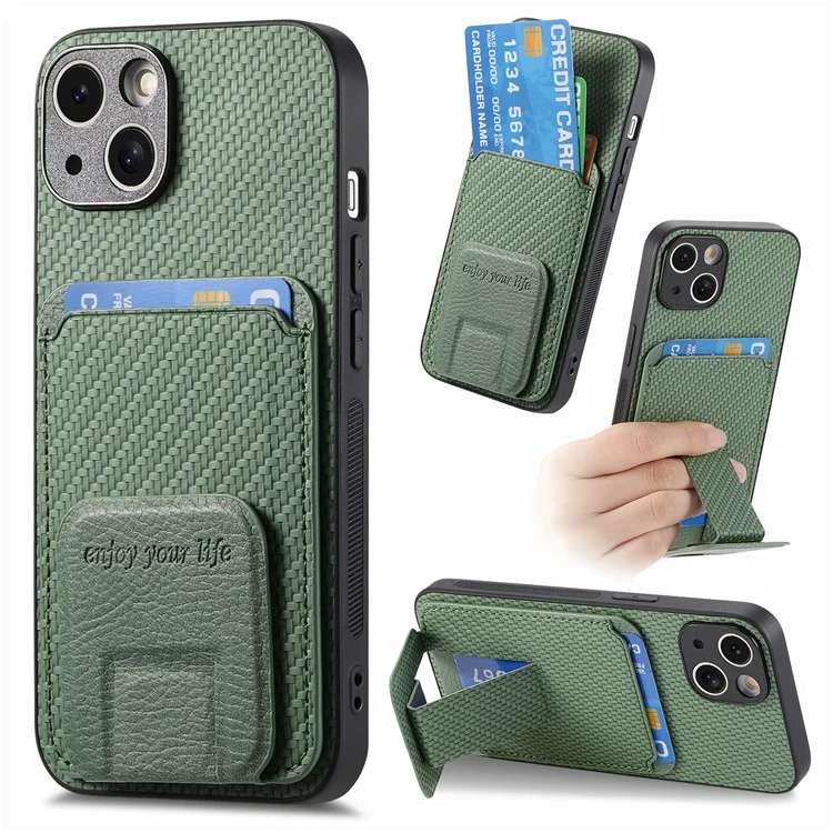 C1-11 Pour Iphone 13 6,1 Pouces Case en Cuir TPU TPU Protecteur de Téléphone Avec Kickstand et Emplacements de Carte - Vert