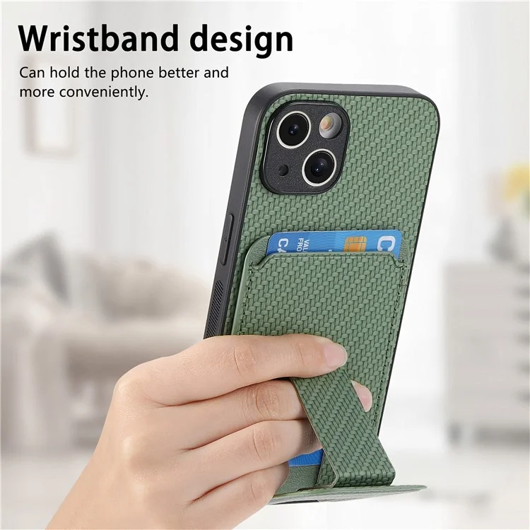 C1-11 Pour Iphone 13 6,1 Pouces Case en Cuir TPU TPU Protecteur de Téléphone Avec Kickstand et Emplacements de Carte - Vert