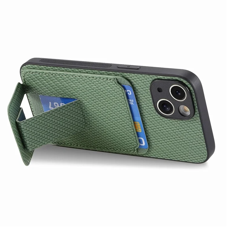 C1-11 Pour Iphone 13 6,1 Pouces Case en Cuir TPU TPU Protecteur de Téléphone Avec Kickstand et Emplacements de Carte - Vert
