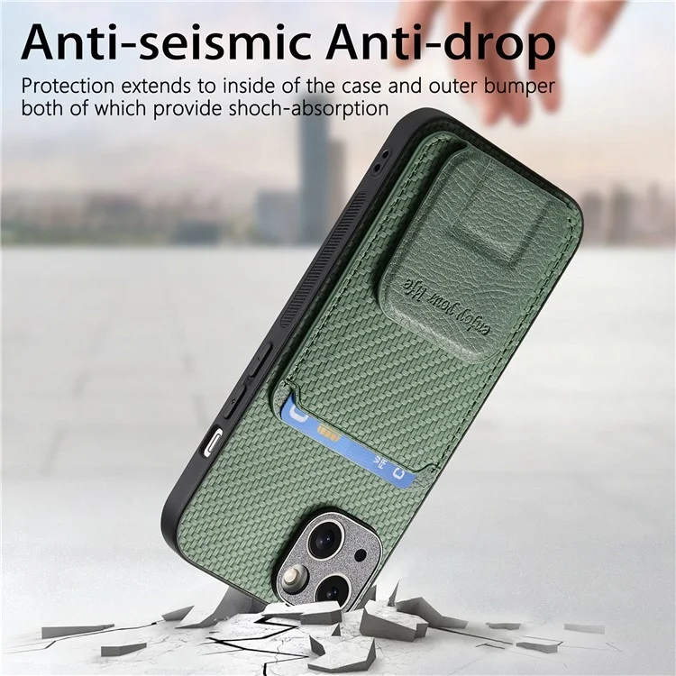 C1-11 Pour Iphone 13 6,1 Pouces Case en Cuir TPU TPU Protecteur de Téléphone Avec Kickstand et Emplacements de Carte - Vert