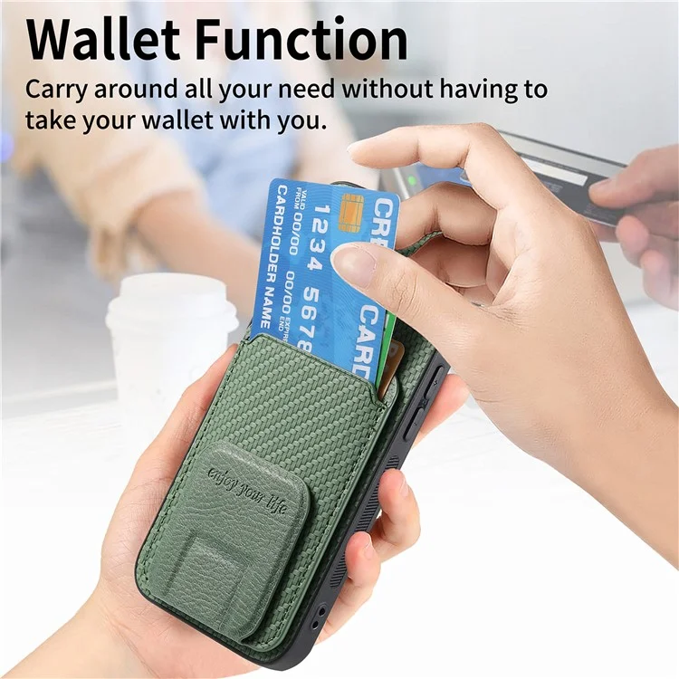 C1-11 Pour Iphone 13 6,1 Pouces Case en Cuir TPU TPU Protecteur de Téléphone Avec Kickstand et Emplacements de Carte - Vert