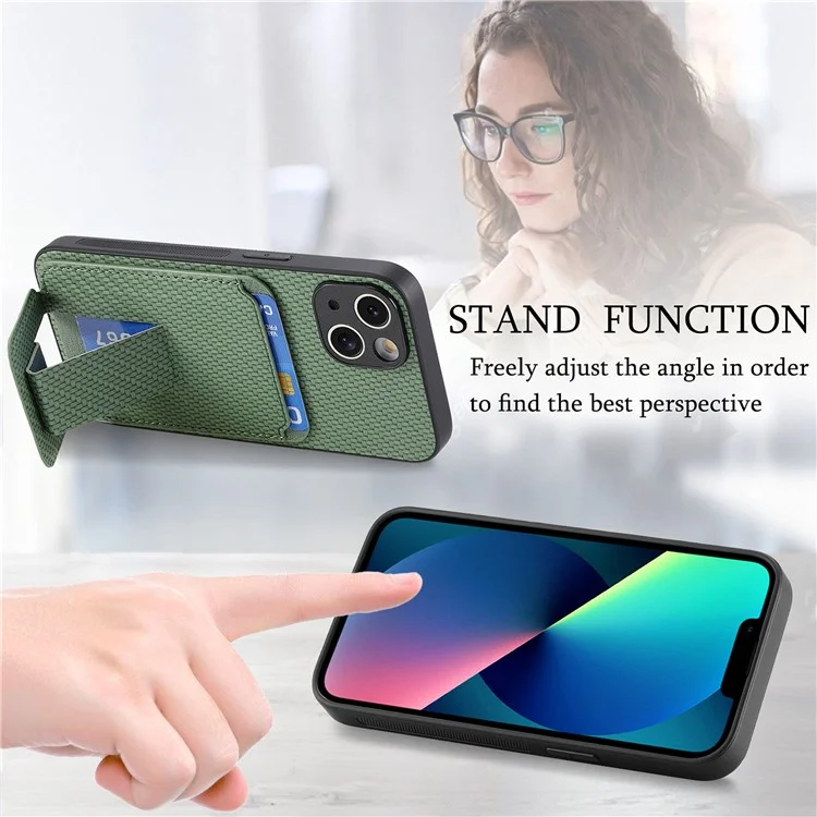 C1-11 Pour Iphone 13 6,1 Pouces Case en Cuir TPU TPU Protecteur de Téléphone Avec Kickstand et Emplacements de Carte - Vert