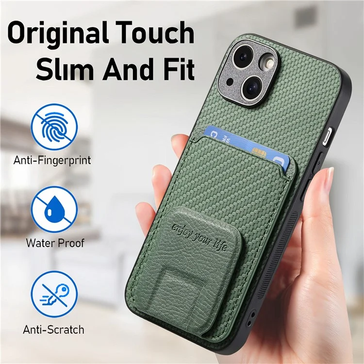 C1-11 Pour Iphone 13 6,1 Pouces Case en Cuir TPU TPU Protecteur de Téléphone Avec Kickstand et Emplacements de Carte - Vert