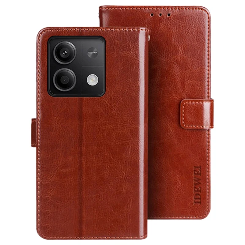 IDEWEI For Xiaomi Redmi Note 13 5G Wallet Case Leather Crazy Horse Texture Phone Cover - Brown