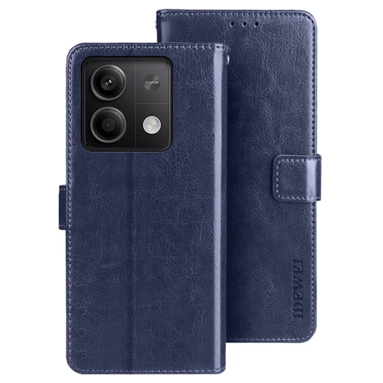 IDEWEI For Xiaomi Redmi Note 13 5G Wallet Case Leather Crazy Horse Texture Phone Cover - Dark Blue