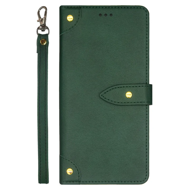 IDEWEI For Xiaomi Redmi Note 13 5G Phone Cover Stand Leather Case with Wrist Strap - Green