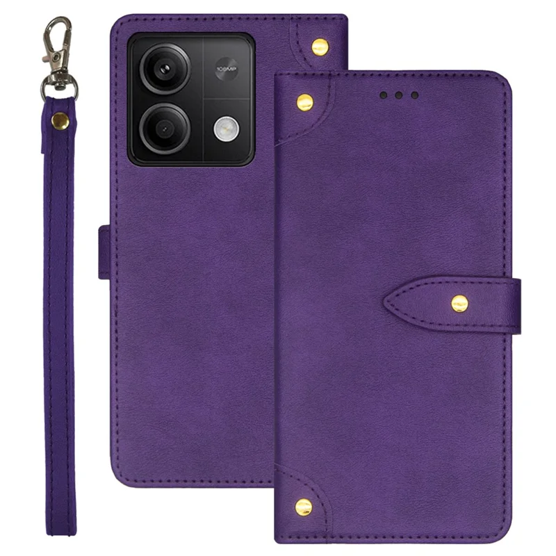 IDEWEI For Xiaomi Redmi Note 13 5G Phone Cover Stand Leather Case with Wrist Strap - Purple
