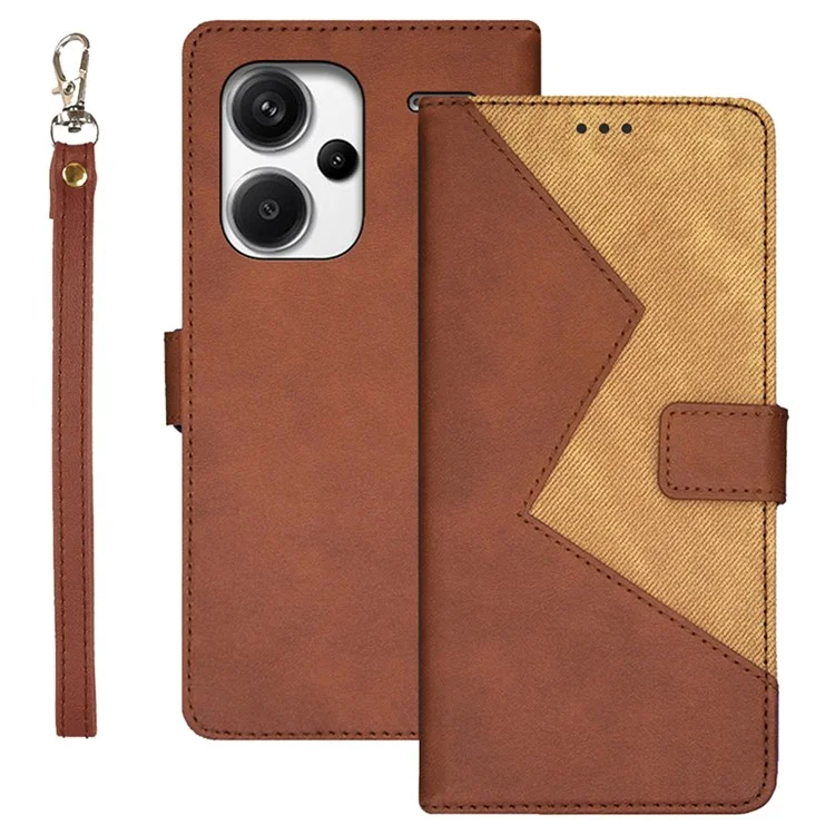 IDEWEI Para Xiaomi Redmi Note 13 Pro+ 5G Case Cor Splicing Leather Cover com Alça - Marrom