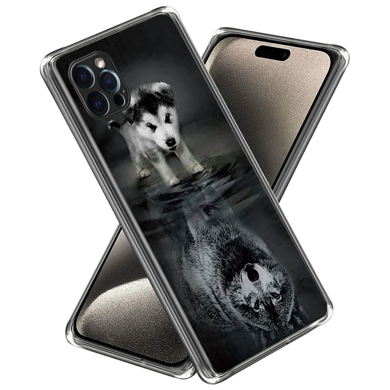 For iPhone 15 Pro Phone Case Pattern Printed Slim TPU Phone Cover - Dog and Wolf