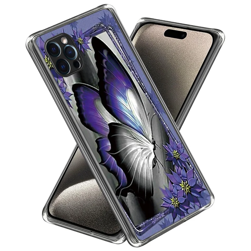 For iPhone 15 Pro Phone Case Pattern Printed Slim TPU Phone Cover - Purple Butterfly