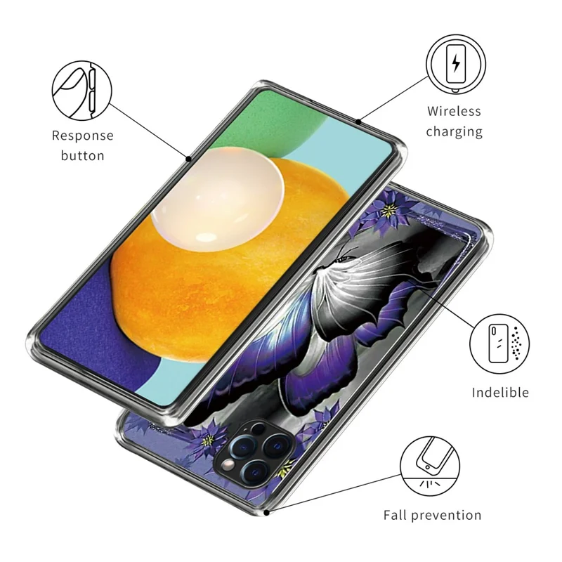 For iPhone 15 Pro Phone Case Pattern Printed Slim TPU Phone Cover - Purple Butterfly