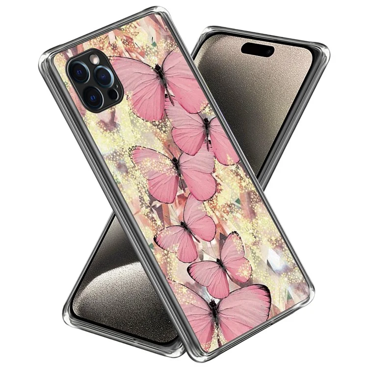 For iPhone 15 Pro Phone Case Pattern Printed Slim TPU Phone Cover - Pink Butterflies