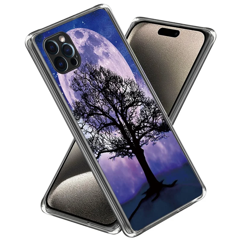 For iPhone 15 Pro Phone Case Pattern Printed Slim TPU Phone Cover - Tree and Moon